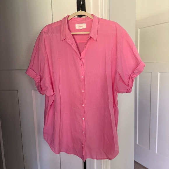 Xirena Channing Tea Rose Pink Short Sleeve Button Down Top - Picture 2 of 5